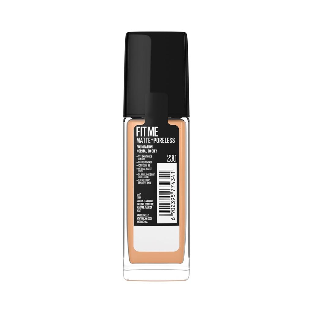Maybelline Fit Me Matte Poreless Liquid Foundation 230 Natural Buff 30ml Lightweight Oil Control SPF 22 Long Lasting Smooth Finish Makeup