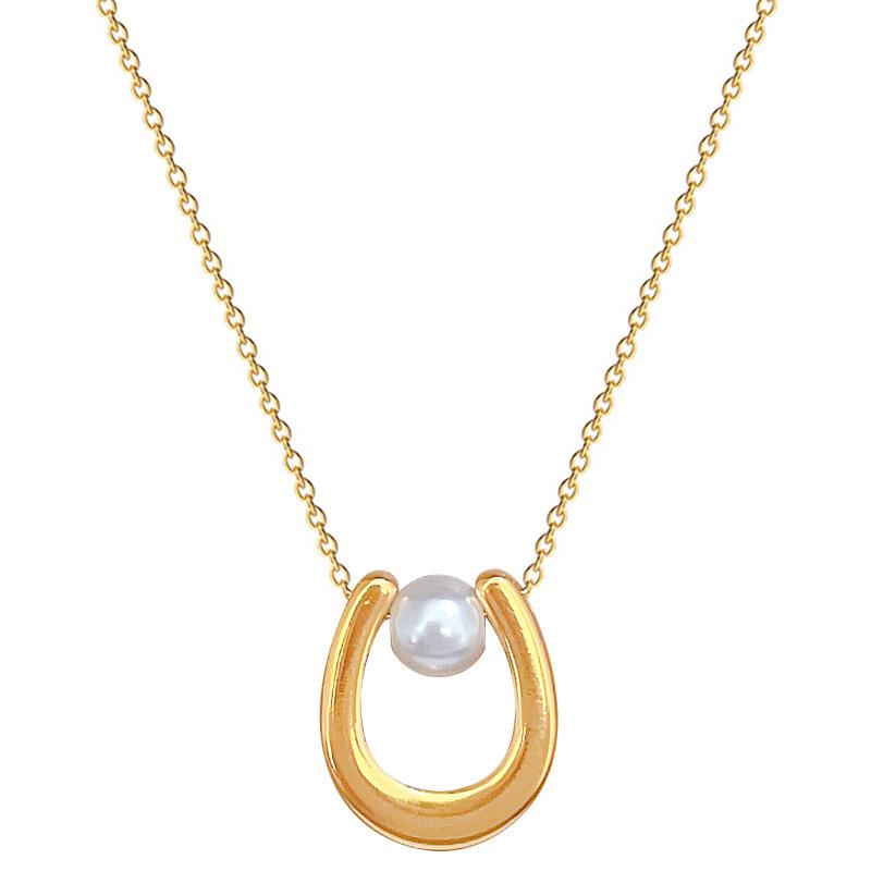 U-Shaped Pearl Personalized Minimalist Wind Stove Real Gold Necklace Female Collarbone Chain
