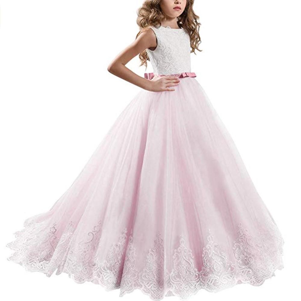 Vestido de Dama de Honor de Alta Gama con Cola - Vestido de Princesa con Falda Abullonada para Niños Medianos y Grandes.