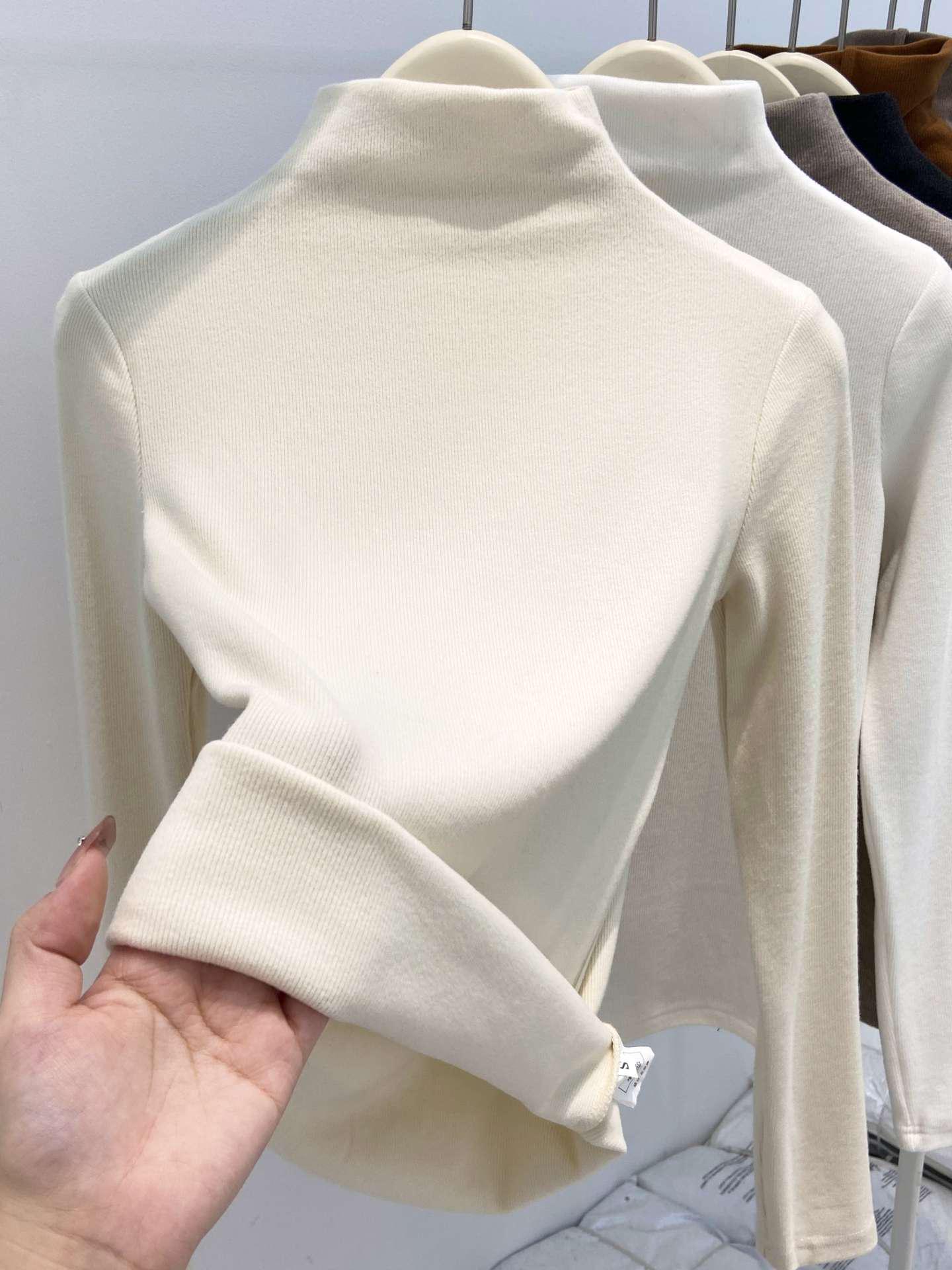 Women s Slim Fit German Velvet Turtleneck Long Sleeve Top - Fall/Winter, Figure-Flattering, Ins Style Medium абрикосовый