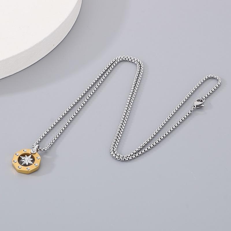 Personalized Stainless Steel Pentagram Pendant Necklace for Men Women Hip Hop Gold Color Trend Jewelry Round Charms Gift