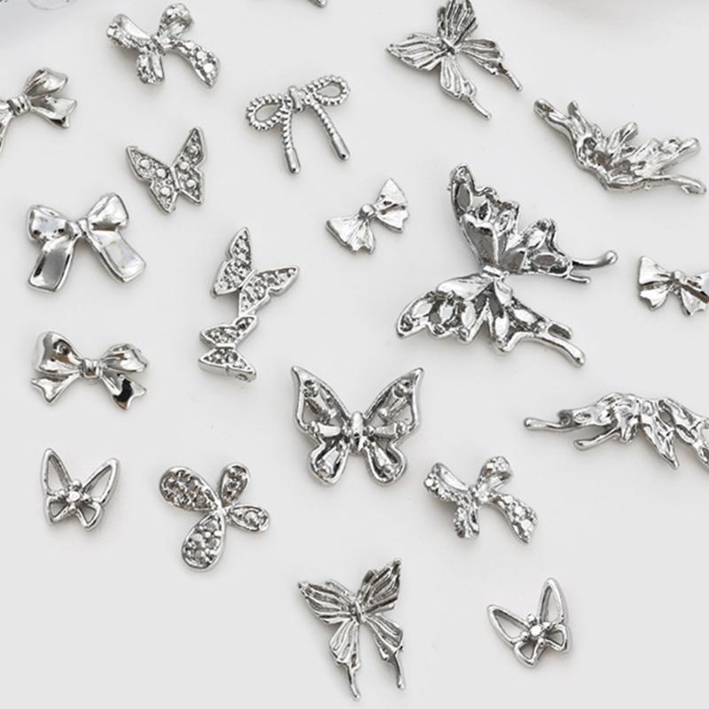 10 Pcs/Set 3D Bows Nails Charms Sparkling Butterfly Nails Charms Alloy Manicure Supplies Nails Art Decorations for Women