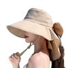 Summer Bow Shawl Bucket Hats For Women Outdoor Sun Protection Visor Korean Fashion Lady Fisherman Hat With Ponytail Cap Female