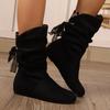 Fashion Fashion Lace Lace-Up Back Mid-Thigh Boots Women's Plus Size Suede Round Toe Sleeve Flat Skinny Boots
