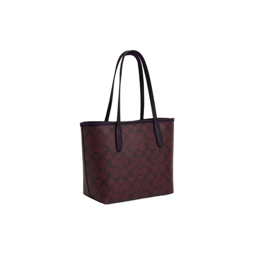 Coach City 23 Gold Logo Classic Monogram Snap Coated Canvas And Smooth Leather Tote Bag Women Tote Bags Burgundy CN733-IMFCG