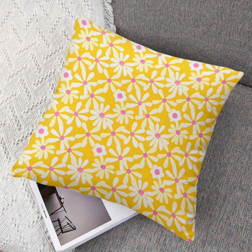 Sunny Daisy Square Jacquard Pillow Cover for Sofa Office Waist Cushion Cover Home Decorative Pillowcase