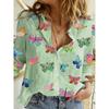 Fashion Retro Butterfly Group Print Long Sleeve Blouse Spring Spring Lapel Button Casual Blouse Ladies 5Xl Home Shirt