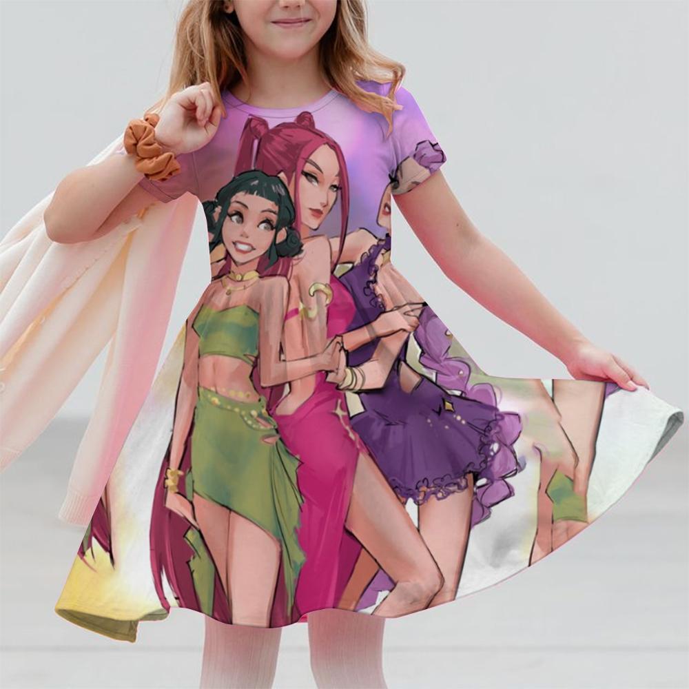 Summer Princess Girls Dresses KPop Demon Hunters Huntrix Party Birthday Frocks Children's Costume Dots Dress