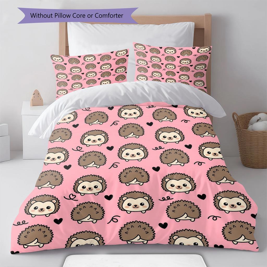 Pink Cartoon Art Pattern Bedding,Quilt Set Quilt Cover Pillowcase Home Birthday Gift (1 * duvet cover + 2 * pillowcase, without core)
