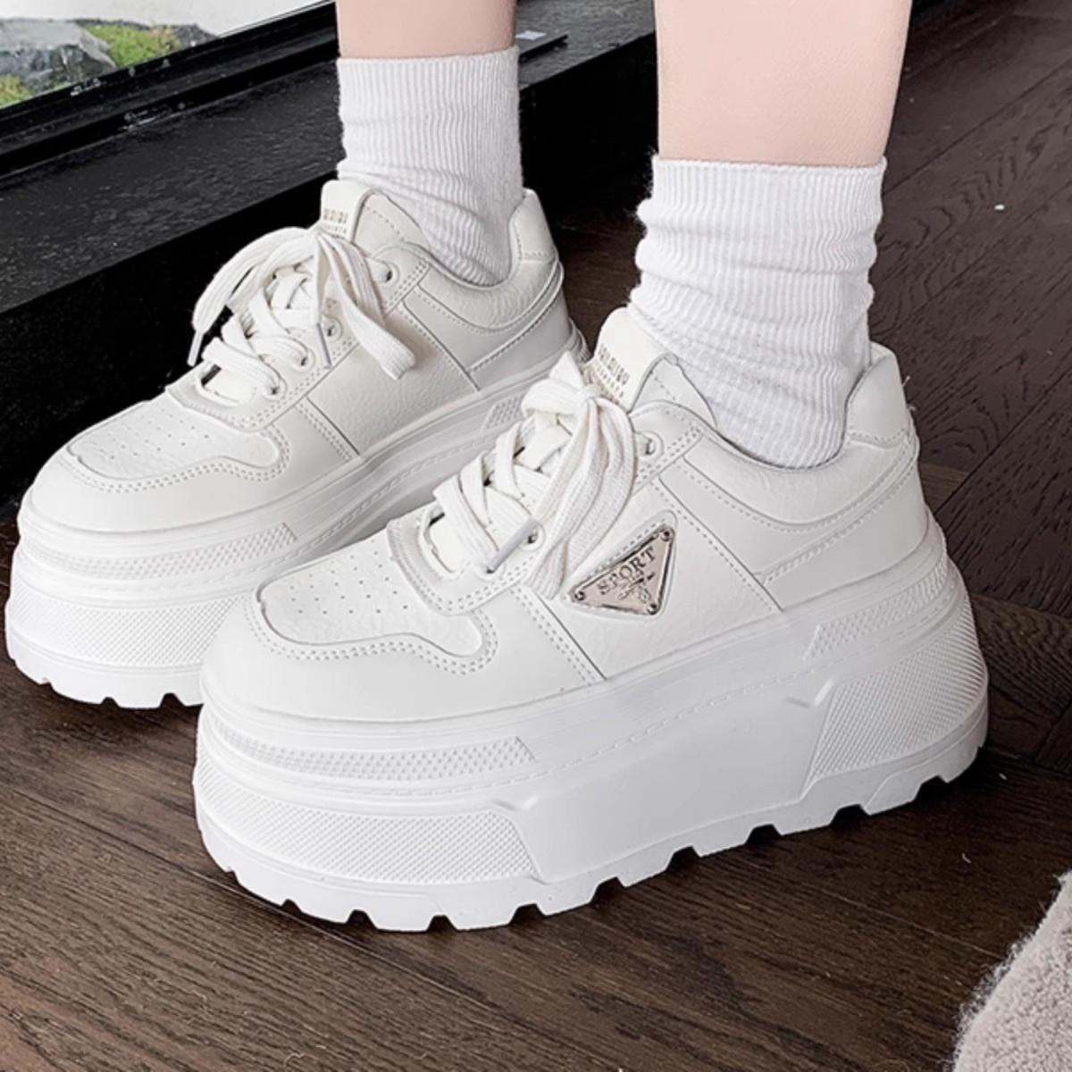 

Версия из коровьей кожи~ Весна 2025 Новые туфли на платформе высотой 8 см, белые туфли для спорта и отдыха, универсальные туфли для сноуборда 35