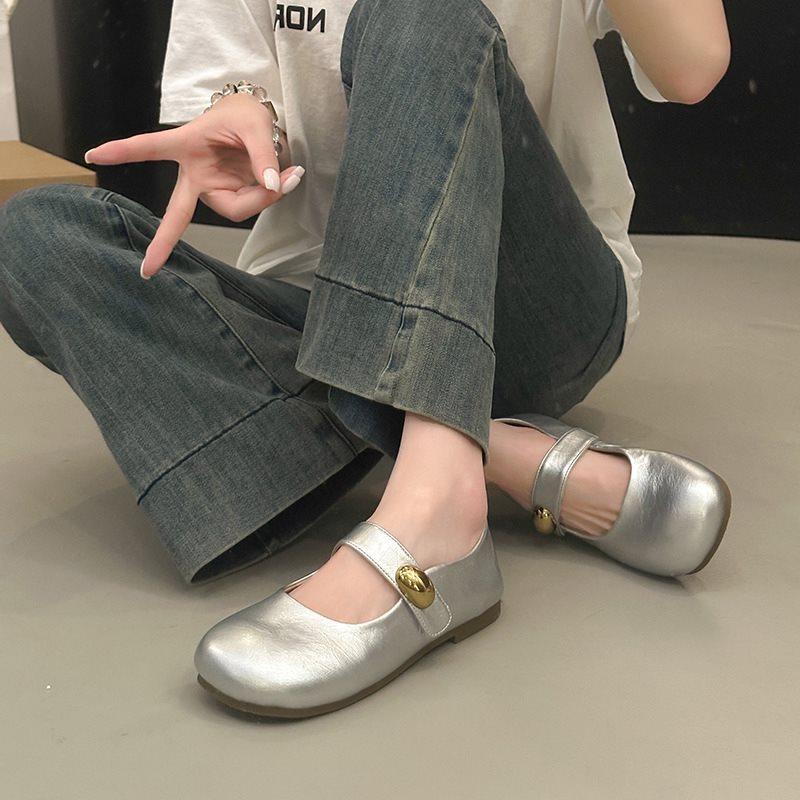 Summer With New Skirt French Soft Sole Adhesive Tape Gentle Flat Bottom Shallow Mouth Evening Breeze Mary Jane Shoes Single Shoes Women
