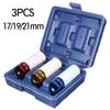 Auto Car 1/2'' 3Pcs 17mm 19mm 21mm Alloy Thin Wall Wheel Nut Deep Impact Socket Drive Set Gift Box For Friend Repair Tool Set