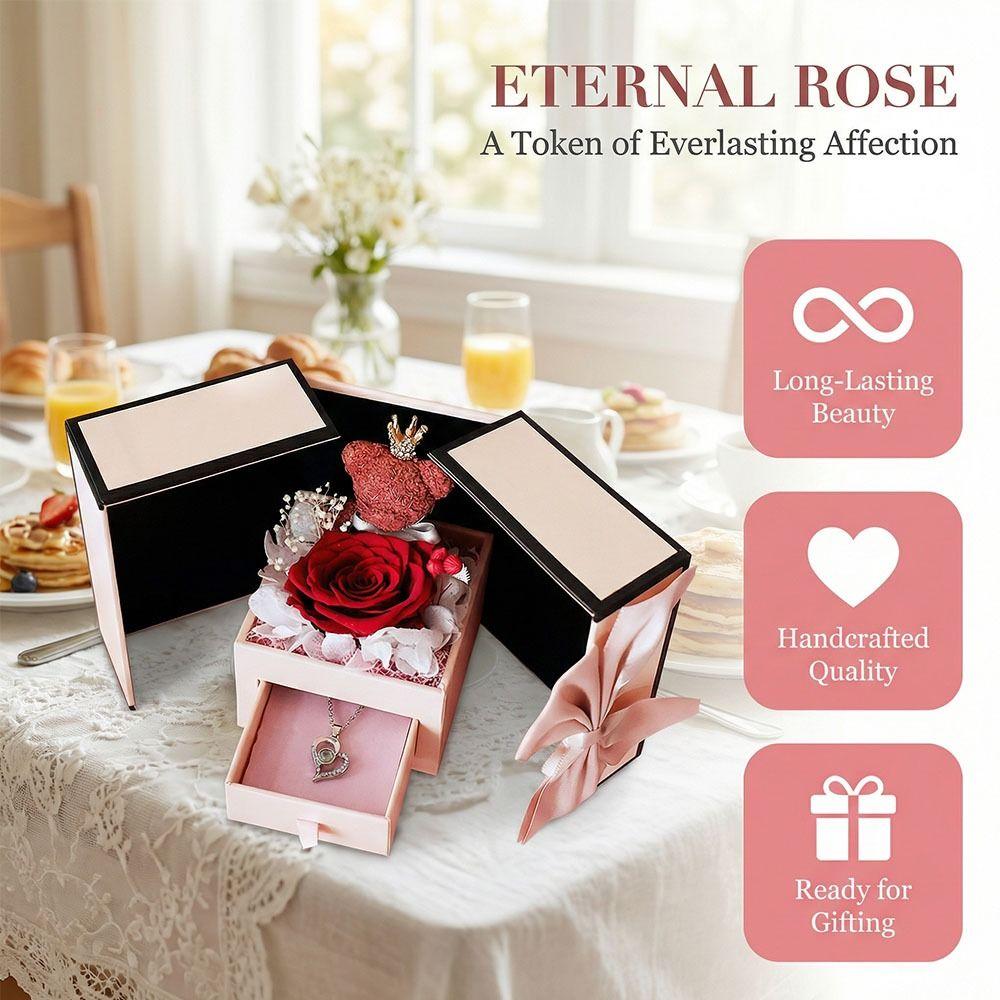 Bear Design Eternal Flower Jewelry Box Double Door Lipstick Storage Rose Jewelry Box Jewelry Storage Rose Design