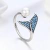 Exquisite Silver Fishtail Zirconia Open Ring - Luxury Adjustable Women's Jewelry