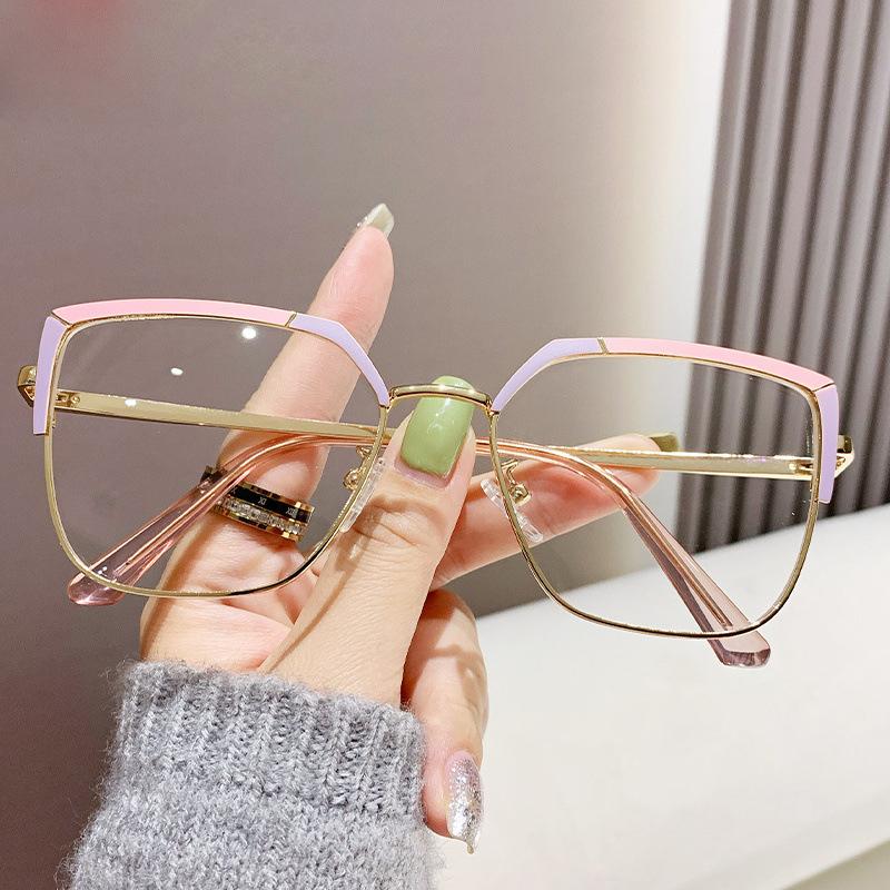 

Fashion Big Square Anti Blue Light Women Glasses Ultralight Metal Double Color Frame Prescription Eyeglasses Myopia Glasses -4.5 0