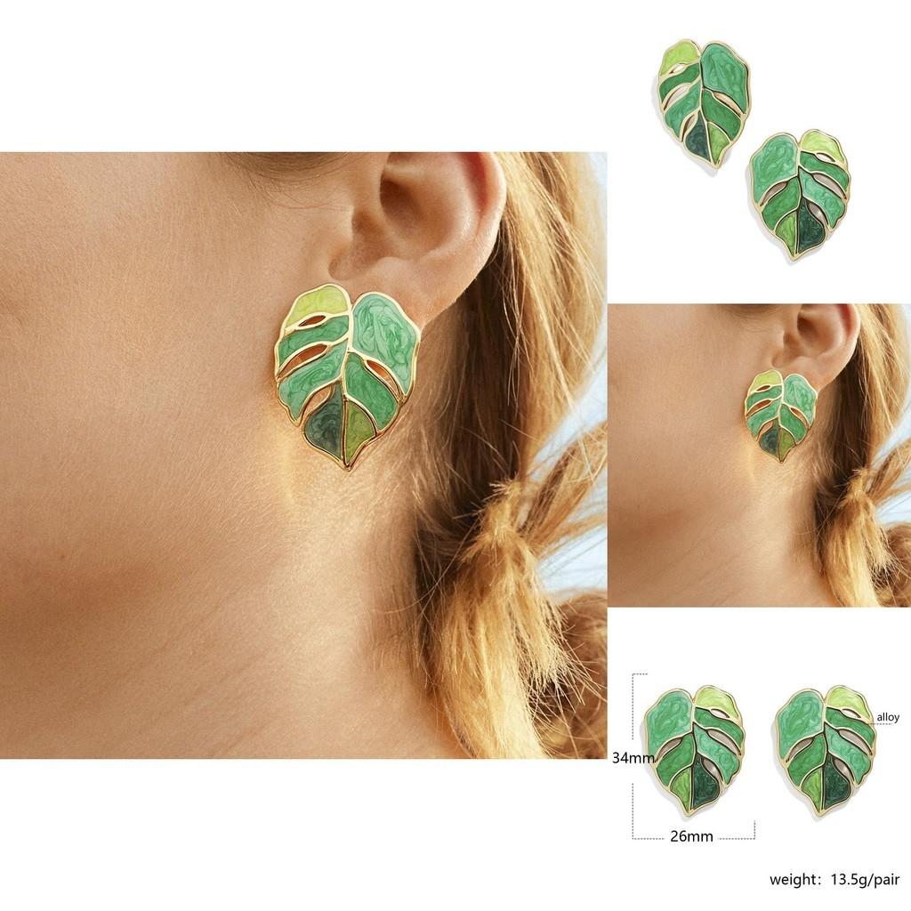Fashionable Green Leaf Drop Earrings Stylish Summer Alloy Jewelry For Women