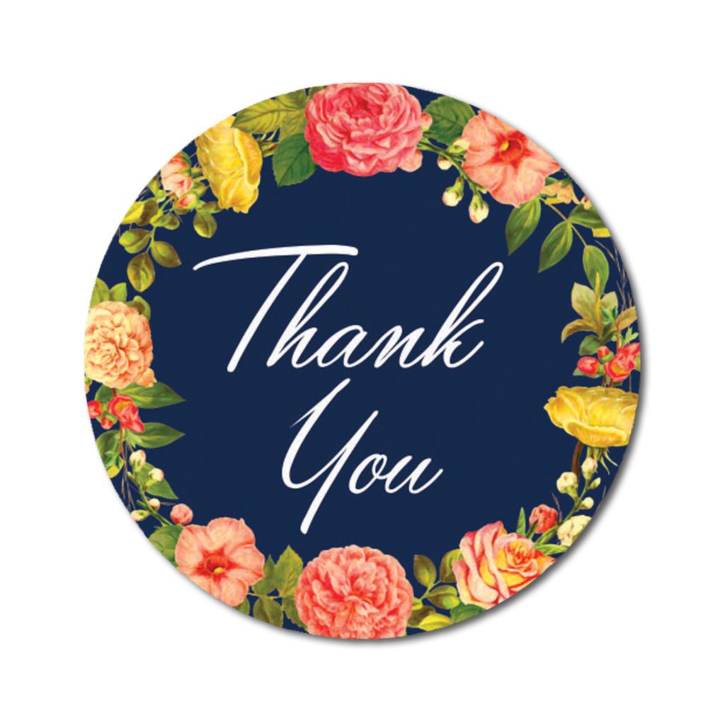 Darling Souvenir 45 Pcs Round Wedding Envelope Seal Black Floral Wreath Thank You Stickers-1.6