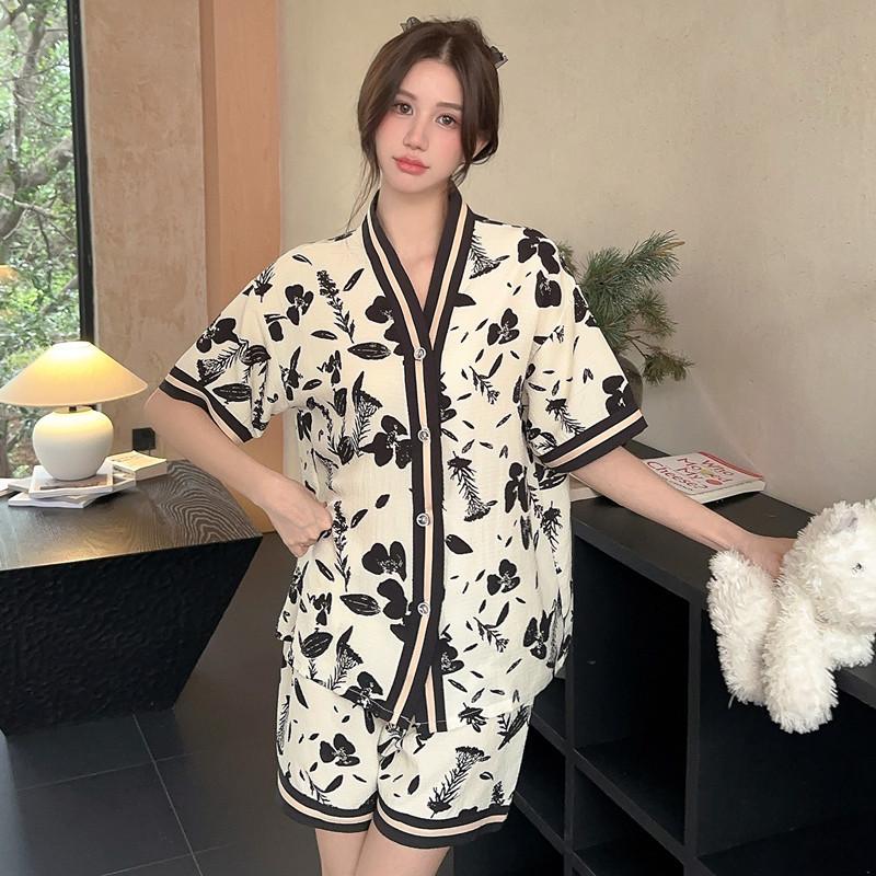 South East Asia bubble cotton pajamas girls summer short-sleeved shorts 1011 cartoon loungewear suit new