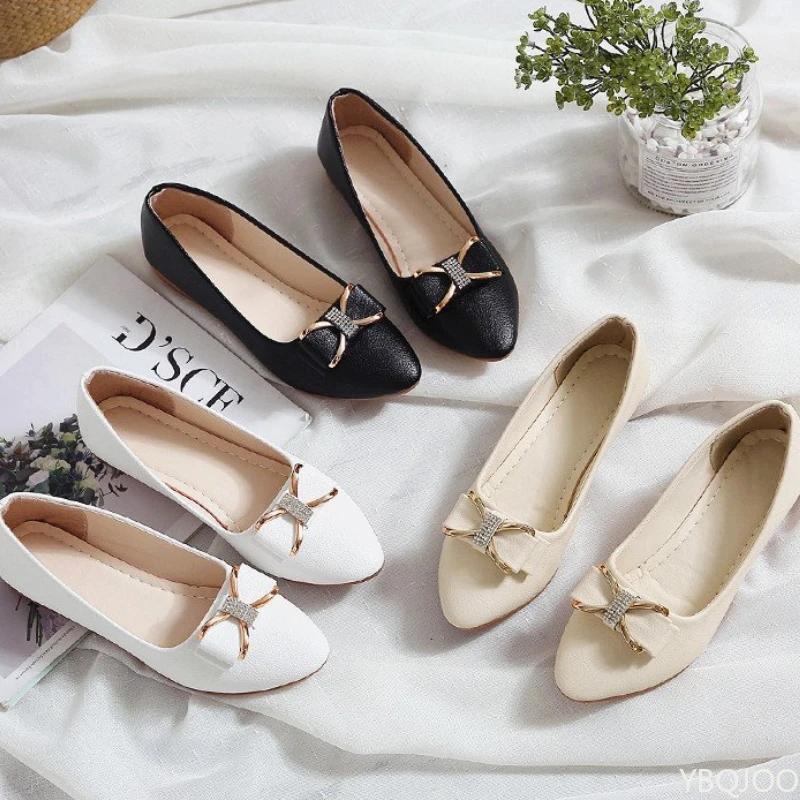 Fashion Ladies Shallow Flats New Butterfly Bow Comfort Shoes Casual Light Leather Shoes Elegant Temperament Women's Shoes Zapatos Mujer