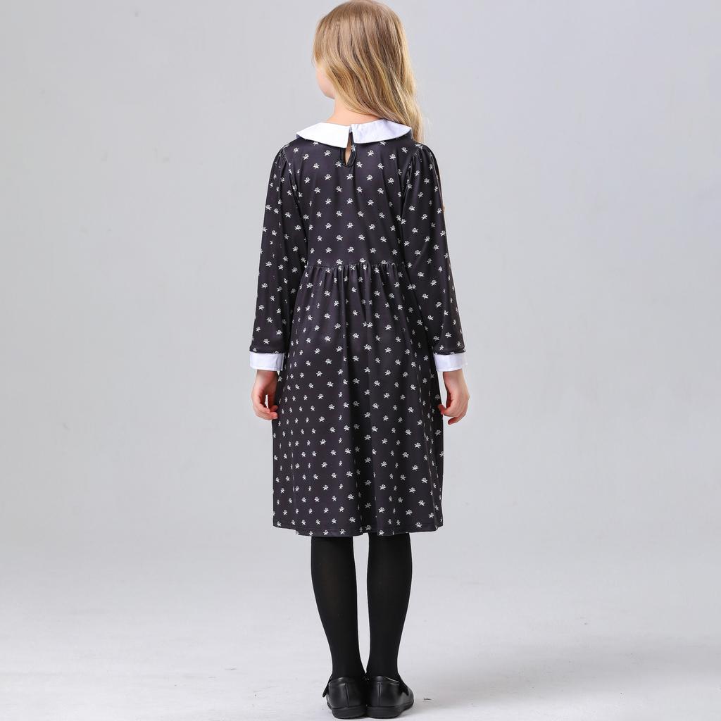 Halloween Cosplay Wednesday Adams Cosplay Girl Black Dress Dress Performance Dress