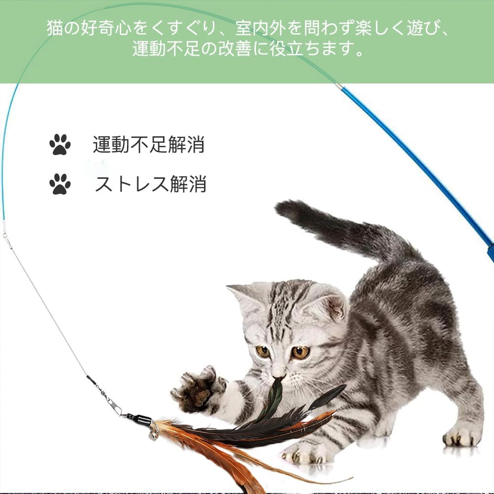 YINKE 6-Piece Cat Toy Set with Feather Toys, Cat Teasers, and Feathers, Easy To Replace, Helps Relieve Exercise and Stress (Black)