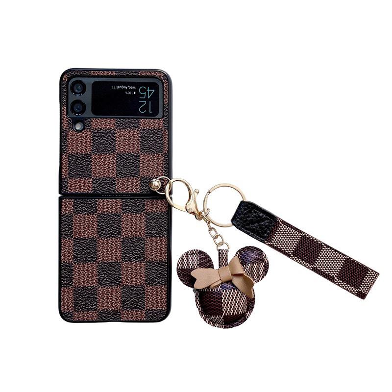 Chessboard Folding Screen Clamshell Mobile Phone Case For Samsung Zflip4 Bow Tie Mouse Pendant Portable Rope