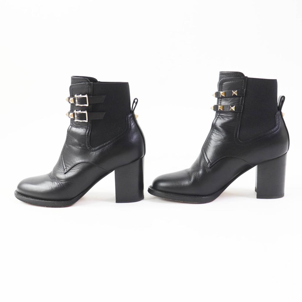 Valentino Garavani Short Boots Rock Stud NERO Leather Women 35.5 UW2S0Z80 Used