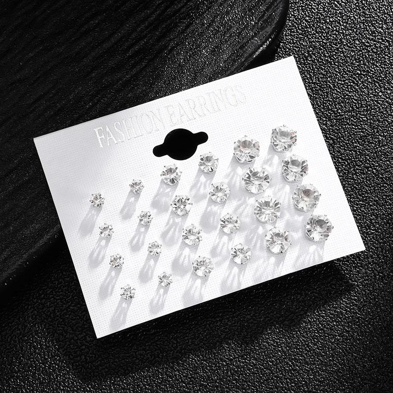 12 Pair/Pack New White Shiny Wedding Stud Earrings Set For Women Men Crystal Jewelry Accessories Jewelry Earrings