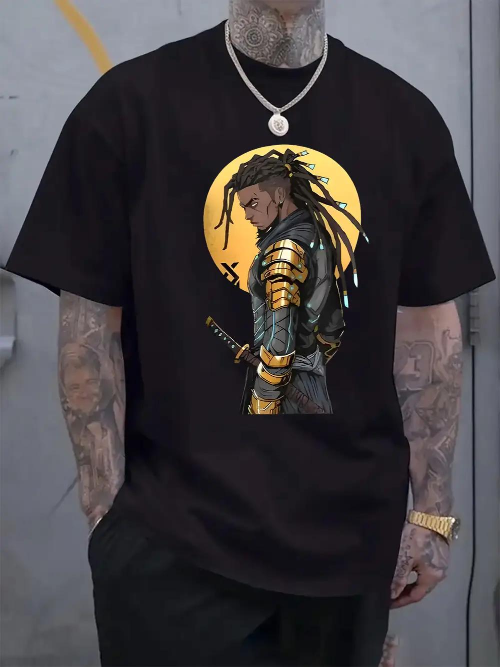 

Casual Graphic T-shirt - Black Samurai Warrior Print S