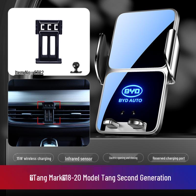 BYD Car Mobile Phone Holder for Dolphin, Qin Plus, Han EV, Tang DMI, Song MAX, Yuan PRO, and E5 Models.