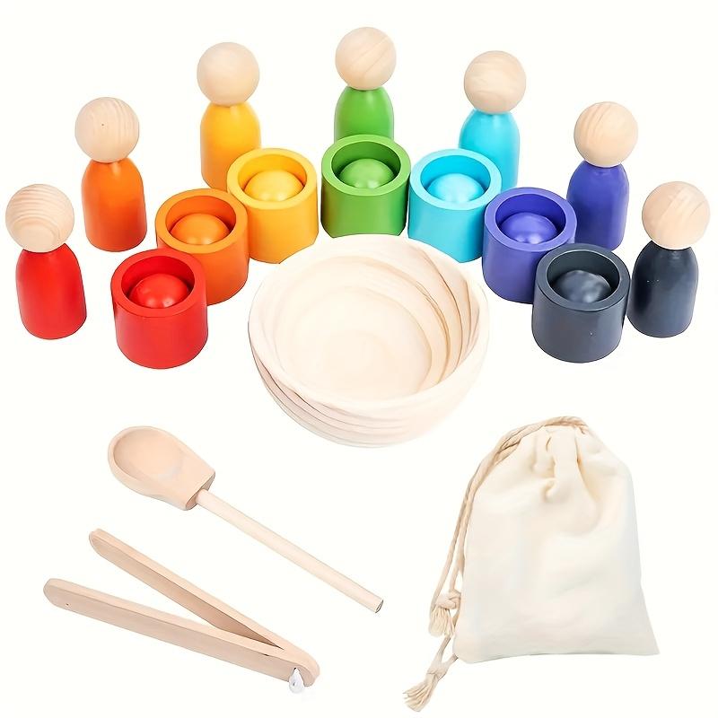 Wooden Classification Game Set, Rainbow Ball and Cup Color Classification Game, Fine Action Learning Toy, Puzzle Education Toy, Sensory Toy