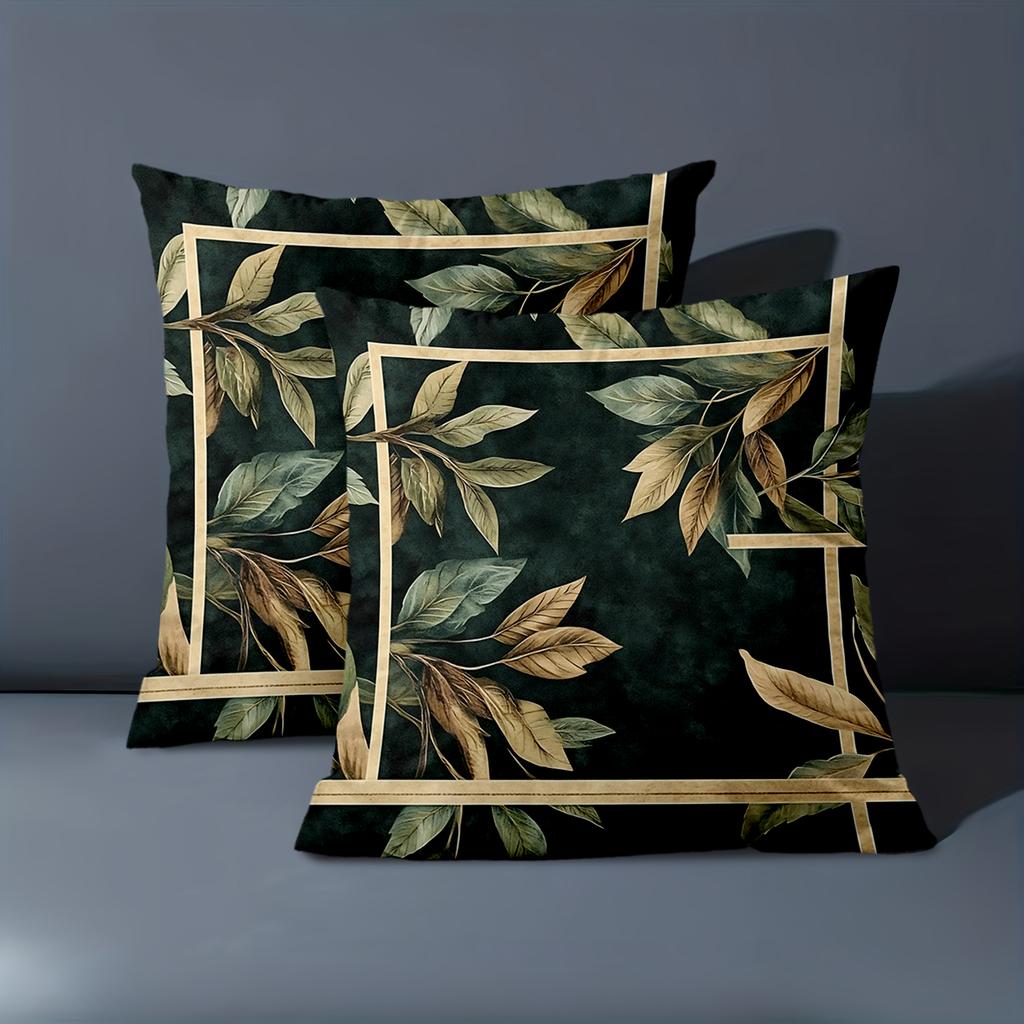 1 stuk - 2D platte print Groen Bladpatroon Sierkussen Set Decoratieve Polyester kussensloop, decoratieve kussenhoes voor bank