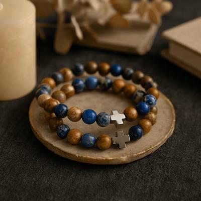 Ensemble de 2 Bracelets pour Couple Pierre Photo Sodalite