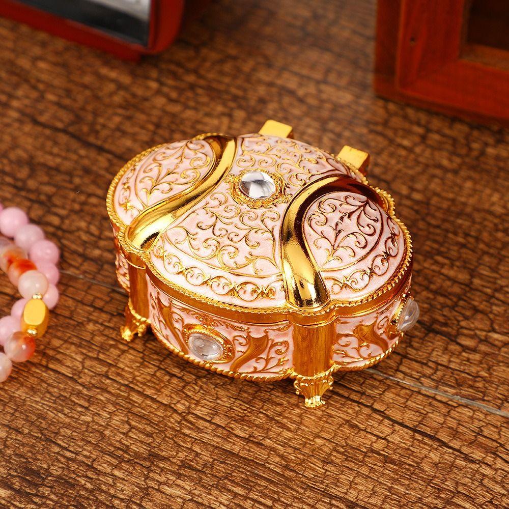 Oval Shape Trinket Box Relief Design Jewelry Storage Case Jewelry Organizer  For Girls