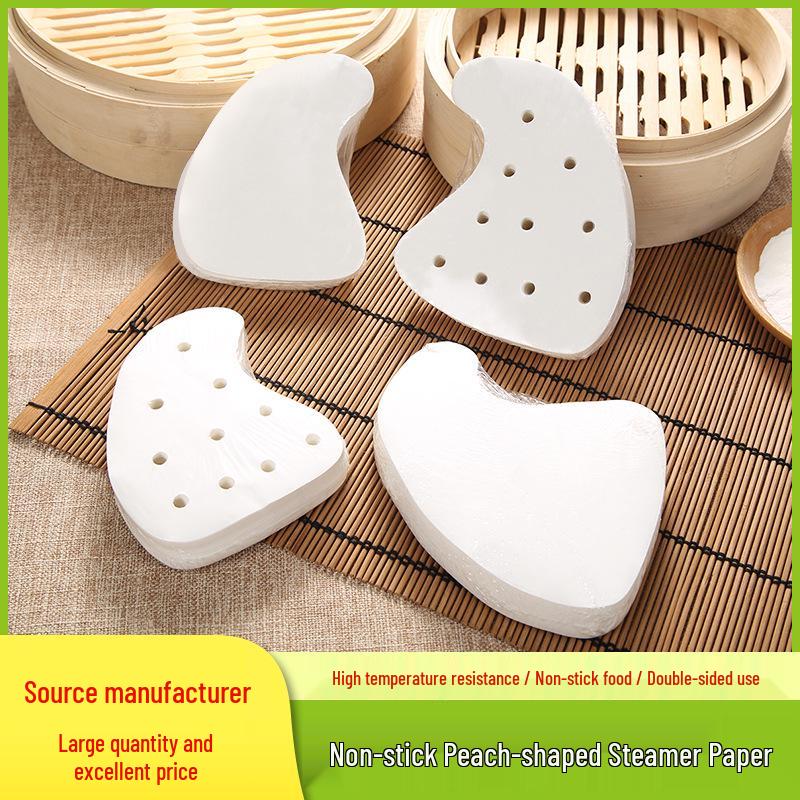 Non-stick Chaoshan Steamer Liners: Absorbent Peach-shaped Paper for Mung Bean, Mugwort, and Keke Steamed Buns 100 sheets/pack