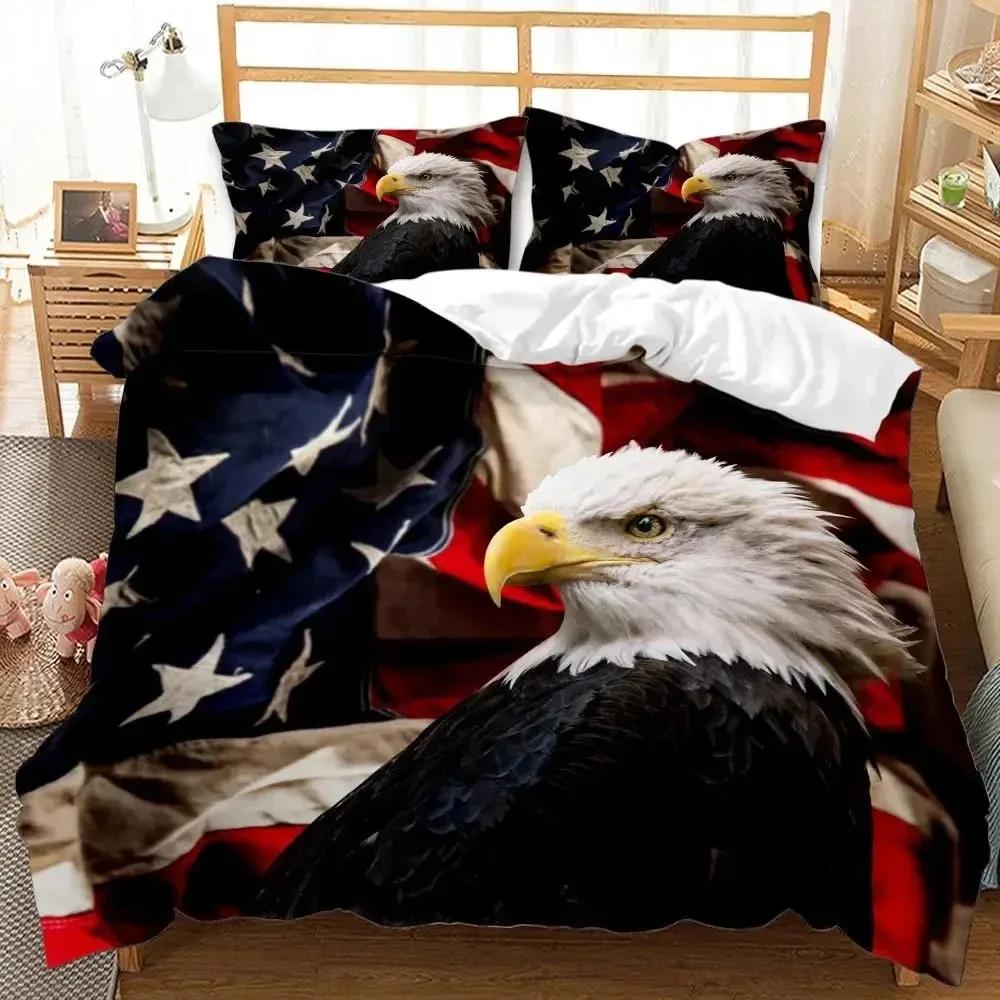 Eagle Påslakanset Polyester Sängkläder för Pojkar Tonåringar Vuxna King Queen Size Grå Vit Påslakan Sängset Täcke