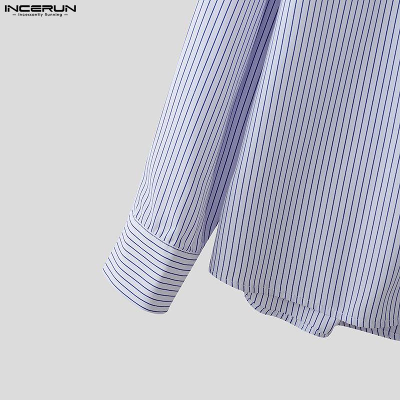 INCERUN Men Lapel Neck Long Sleeve Striped Button Up Casual Shirts Tops