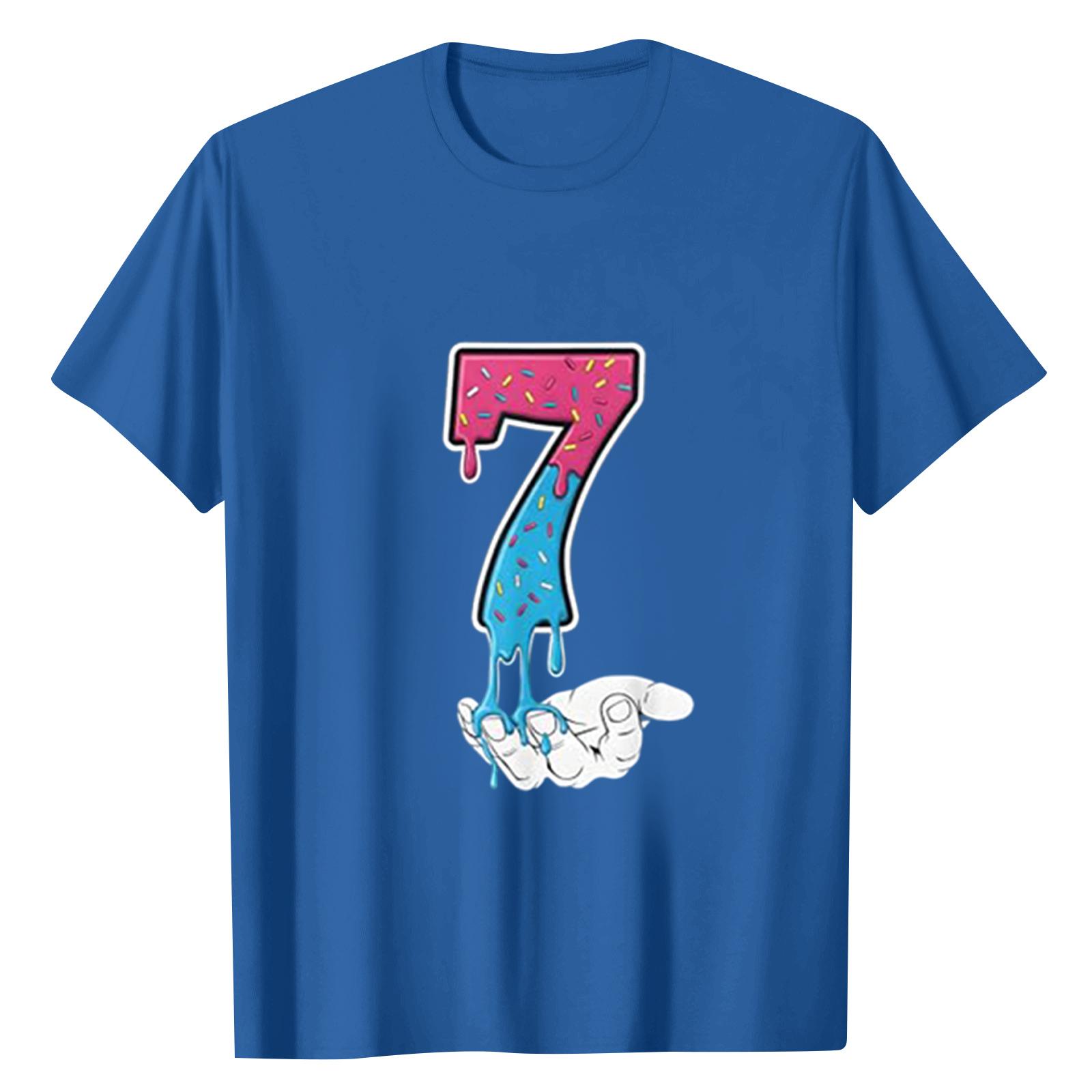 

Женский повседневный топ с цифровым принтом, круглым вырезом и короткими рукавами XXXXXL синий