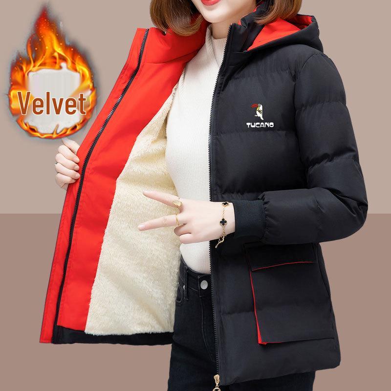 

Женская зимняя куртка большого размера с хлопковой подкладкой - на бархатной подкладке, теплая и утолщенная для мам среднего возраста 2024 2XL