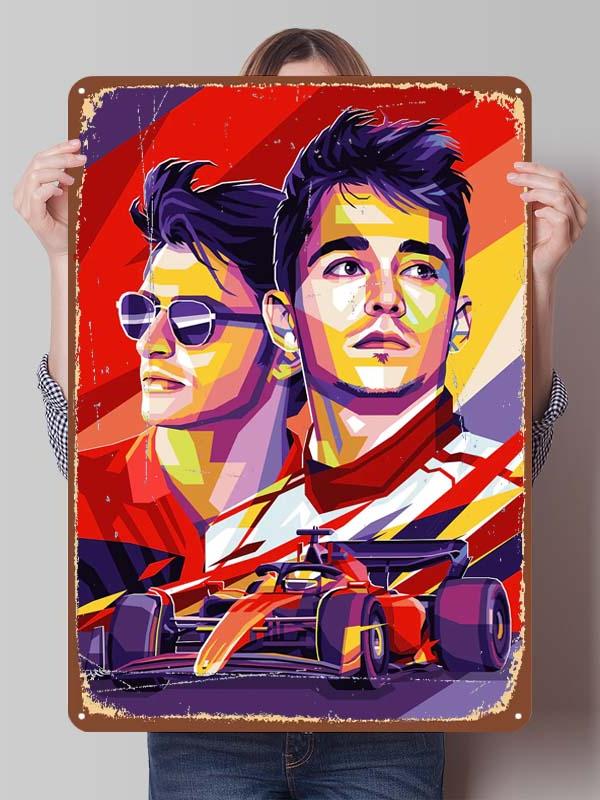 Charles Leclerc Rennfahrer Poster F1 Rennsport Metallschilder Wandkunst Wandbild Benutzerdefinierte Blechschilder für Wandkunst Dekoration Vintage Metallschild