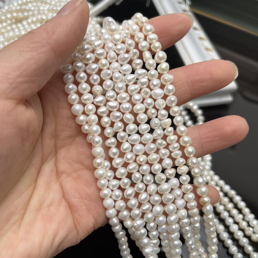 1String, White Natural Freshwater Pearls Beads,4-5mm, for DIY Necklaces Bracelets, Jewelry Making 36cm