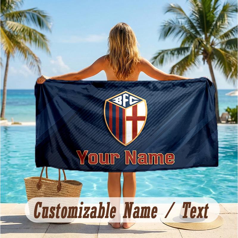 Custom Text Beach Towel, Soft Absorbent Swimming Multi-use TowelBologna FC