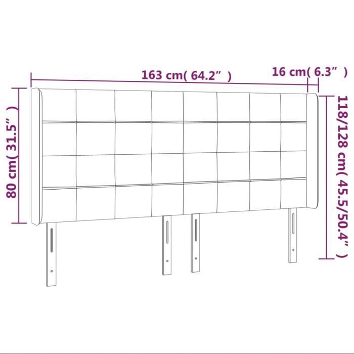 VidaXL Tête de lit avec oreilles Noir 163x16x118-128 cm Tissu3119588