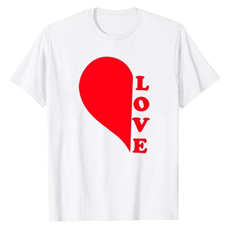Lovers Valentine's Day Love Printed Trendy High Street Fashion Short Sleeve Casual Versatile Loose Cotton Short Sleeve Top T-Shirts Unisex