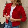 Women Autumn Denim Short Jackets Ladies Winter Single Breasted Long Sleeve Turn-down Collar Jeans Coats
