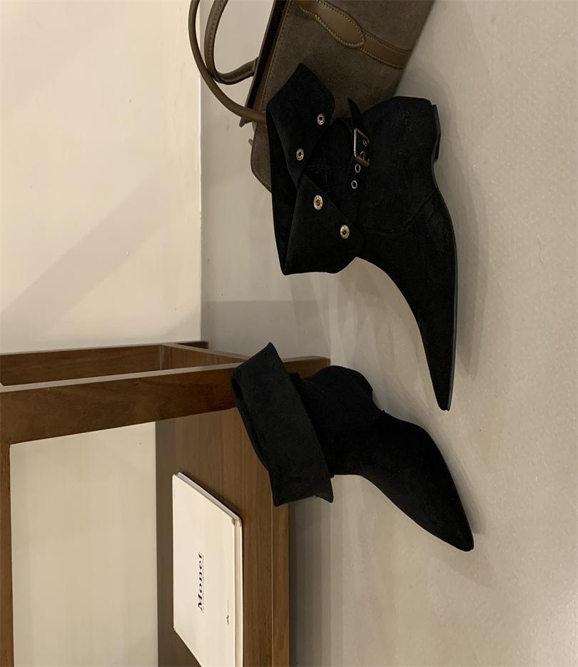 Coarse Heel Vintage Suede Western Cowboy Khaki Boots Women's Boots 2025 Spring and Autumn Single Boots Square Martin Boots