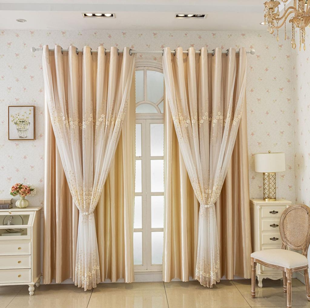 1 Panels European Romantic Flowers Embossed Jacquard Double Layer Blackout Curtain For Living Room Bedroom Home Decor Grommet Top Window Curtains