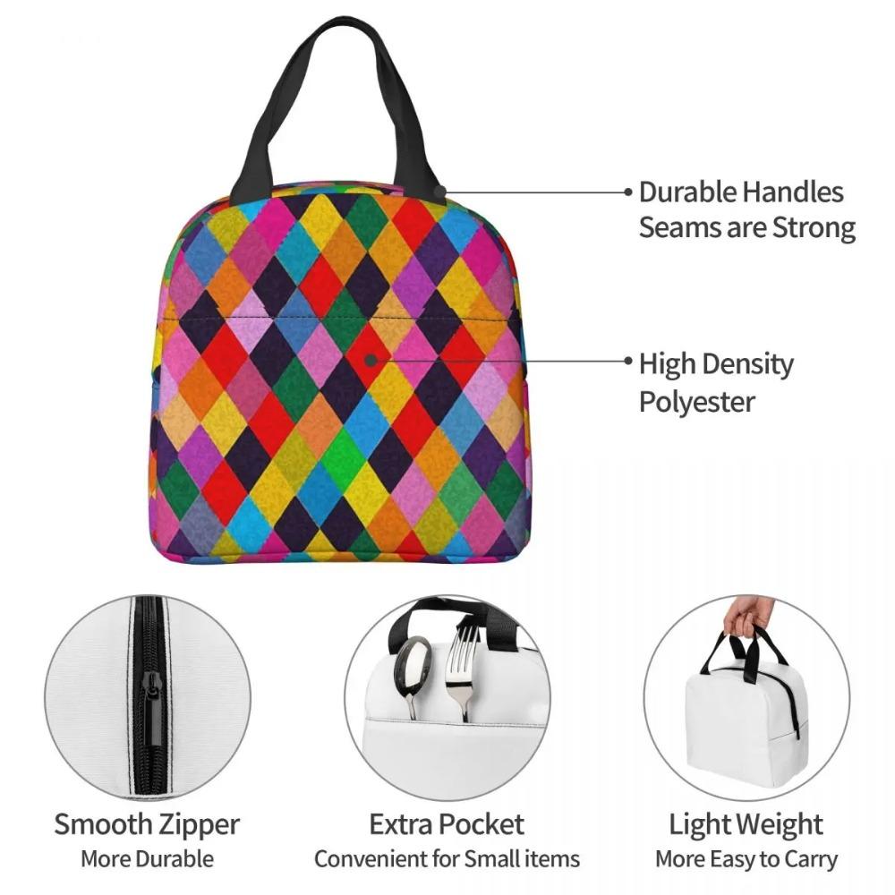 Mardi Gras Harlequin Plaid Playing Cards Rhombi Insulated Lunch Bag for Women Office Cooler Thermal Food Box Tote Lunch Boxes