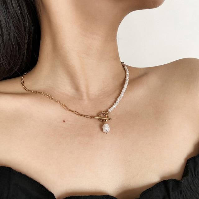 Elegant Big White Imitation Pearl Choker Necklace Clavicle Chain Fashion Necklace For Women Wedding Jewelry Collar  New