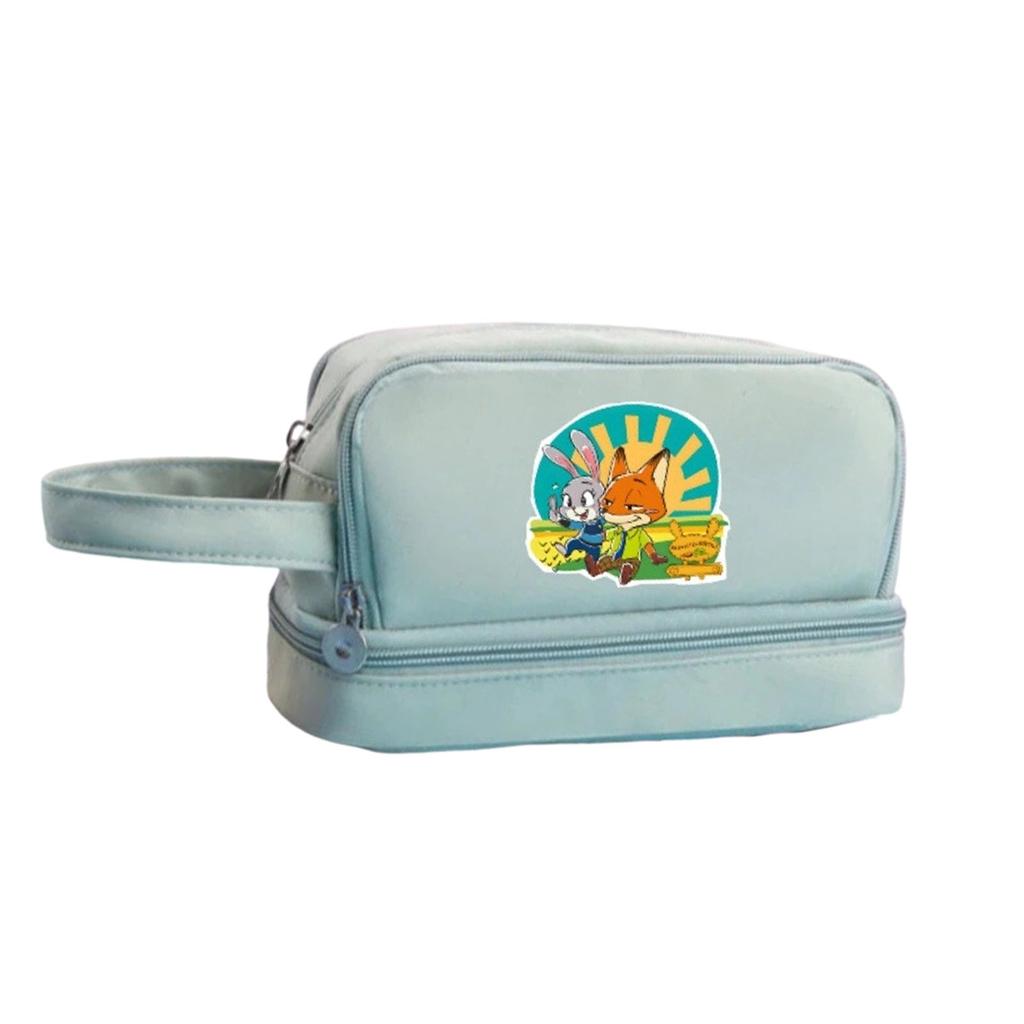 Cartoon Print Three-Layer Large Capacity Pencil Case, Student Stationery Storage Bag